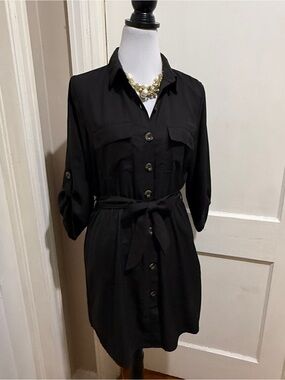 Hint of Blush Black Button Down Shirt Dress - XL